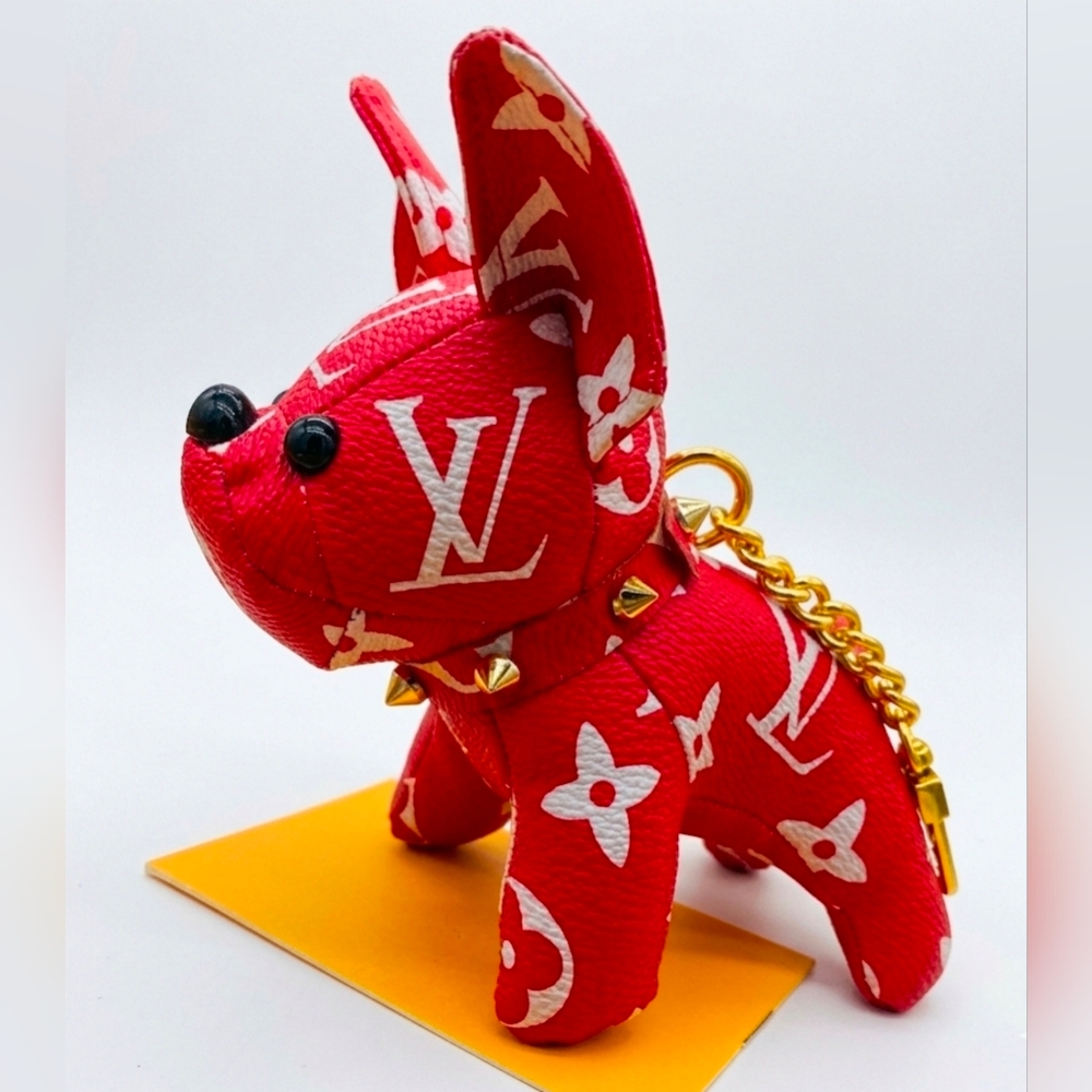 ONE LEFT! Monogram Dog Bag Pendant - Red/White